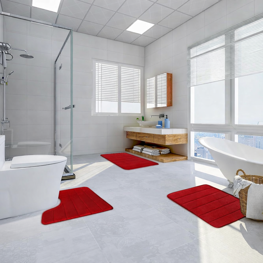 Σετ 3 Χαλάκια Μπάνιου, 50x40 cm, Μπλε, Αντιολισθητικό