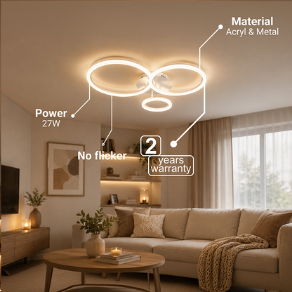 Πολυέλαιος LED με τηλεχειριστήριο BETTY 40W, 3 κύκλοι, κρύο/ζεστό/ουδέτερο φως, ρυθμιζόμενο, λευκό, μέταλλο και ακρυλικό