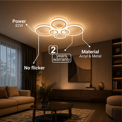 Πολυέλαιος LED με τηλεχειριστήριο BETTY 82W, 6 κύκλοι, κρύο/ζεστό/ουδέτερο φως, ρυθμιζόμενο, λευκό