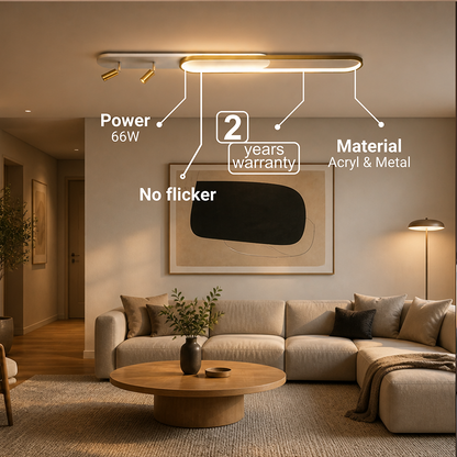 Πολυέλαιος LED με Ρυθμιζόμενο Προβολέα FISSO Camilla, 66W, Κρύο/Ζεστό/Ουδέτερο φως, Γυαλιστερό χρυσό