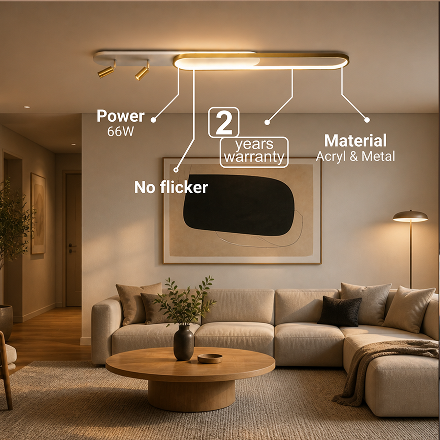 Πολυέλαιος LED με Ρυθμιζόμενο Προβολέα FISSO Camilla, 66W, Κρύο/Ζεστό/Ουδέτερο φως, Γυαλιστερό χρυσό
