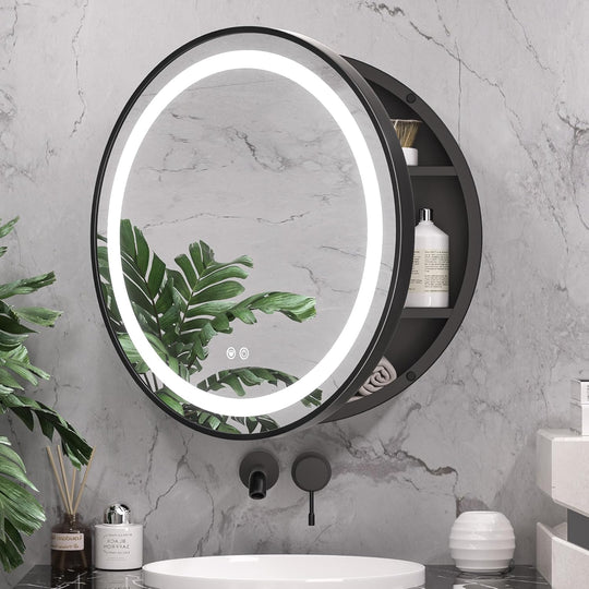 Καθρέφτης LED με Ντουλάπι, Στρογγυλός, 10W, 50x50cm, Demist, Μαύρο πλαίσιο, Αποθηκευτικός Χώρος Ντουλάπι Καθρέφτες Προεπιλεγμένος τίτλος Alessandro Design