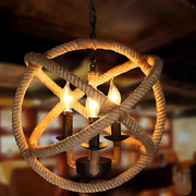 Vintage Πολυέλαιος LV585/4BK, 4xE14, Rustic Barn, String and Metal, 30cm, Μαύρο