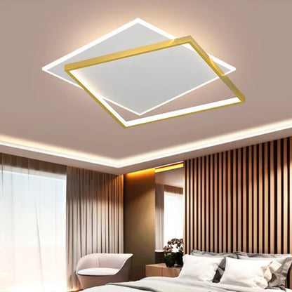 LED πολυέλαιος με ηλιακό τηλεχειριστήριο, 98W, 2 τετράγωνα, κρύο/ζεστό/ουδέτερο φως, ασταθές, χρυσό