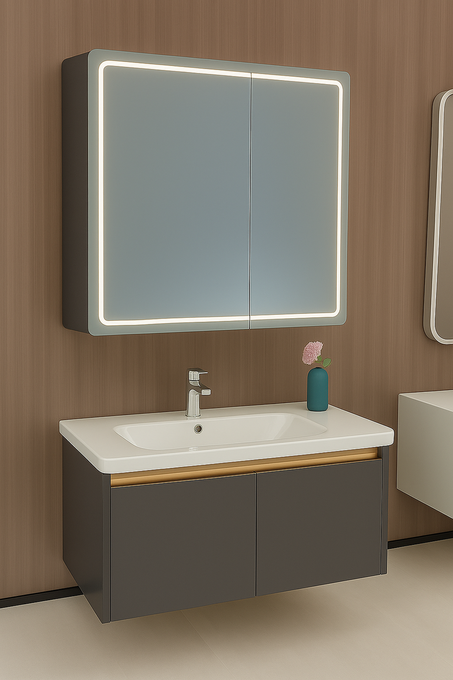 Ingrid Cabinet με LED Mirror DBP123 80x70 White