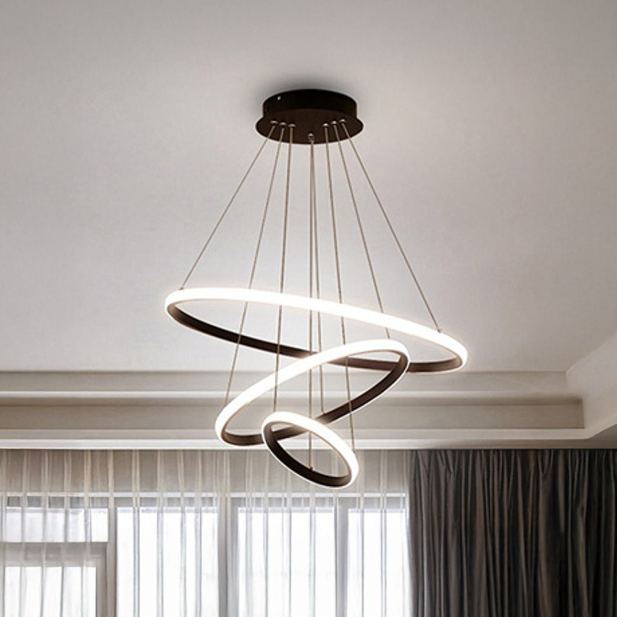 LED πολυέλαιος με καθαρό τηλεχειριστήριο, 45W, 3 κύκλοι, κρύο/ζεστό/ουδέτερο φως, ασταθές, μαύρο