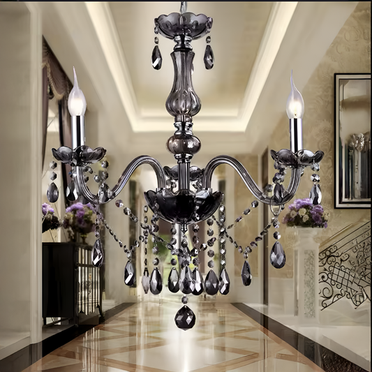 Πολυέλαιος Crystal AUGUST Eleganza, 3xE14, Διάμετρος 48cm, Μαύρος, Ρυθμιζόμενο Ύψος