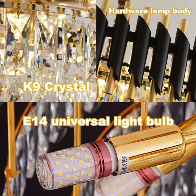 Crystal πολυέλαιο Versailles Eleganza 7x E14, διάμετρος 49cm, γυαλιστερό και μαύρο χρυσό, ρυθμιζόμενο ύψος