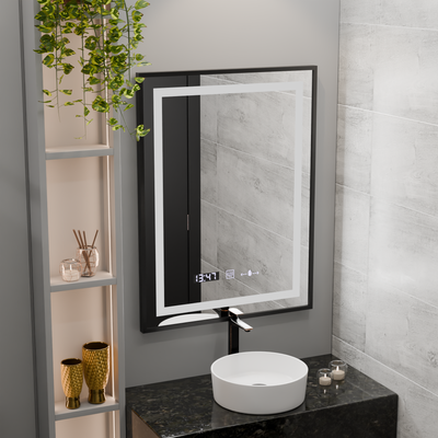 Mirror LED ορθογώνιο 60x80cm Verite Majeste Noir Motion Glow Marcello Ρολόι και θερμόμετρο Dimable
