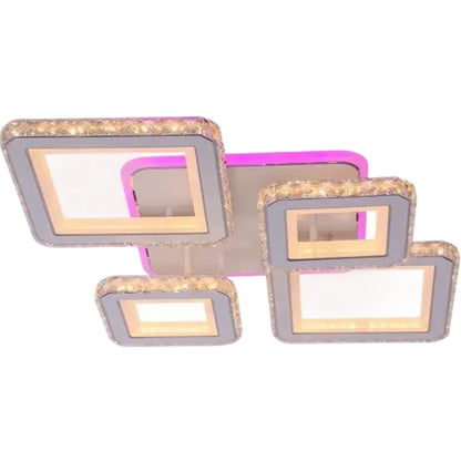 Πολυέλαιος LED με τηλεχειριστήριο και κρύσταλλο QUADRIS RGB, 96W, 4 Τετράγωνα, Κρύο/Ζεστό/Ουδέτερο φως, Ρυθμιζόμενο, Λευκό