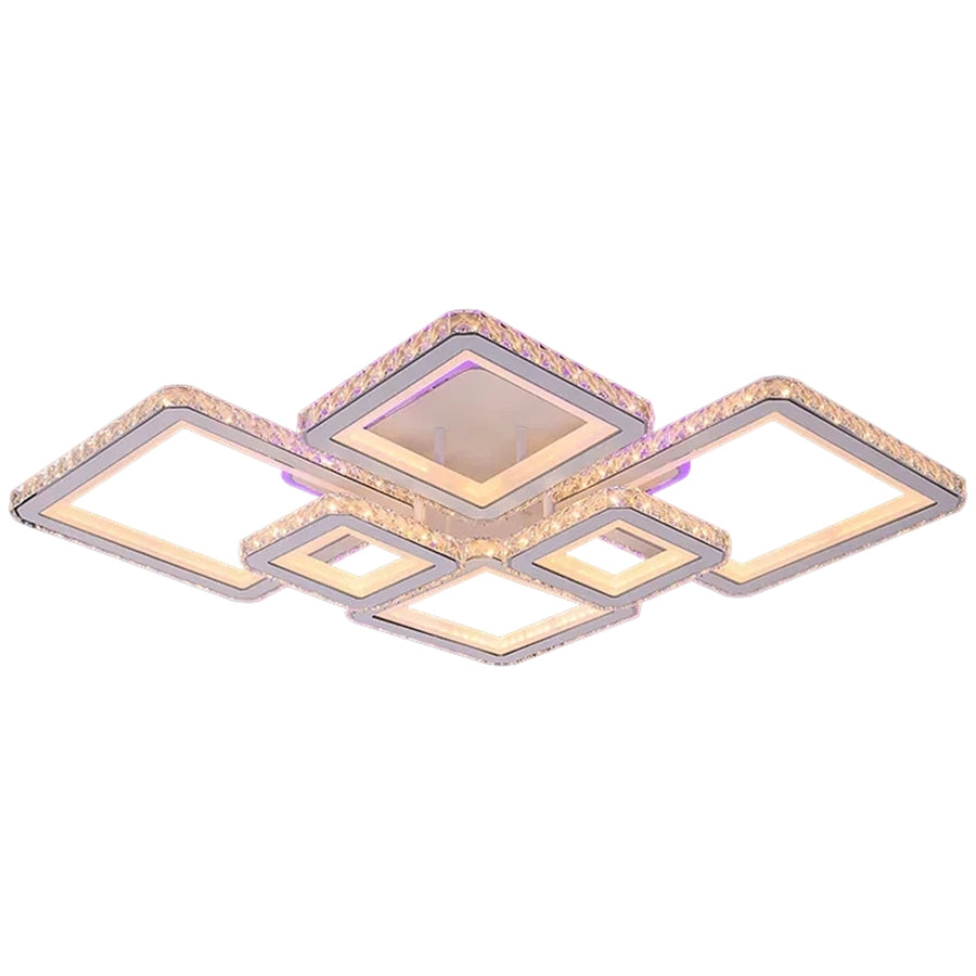 Πολυέλαιος LED με τηλεχειριστήριο και κρύσταλλο QUADRIS RGB 175W, 6 τετράγωνα, κρύο/θερμό/ουδέτερο φως, ρυθμιζόμενο, λευκό