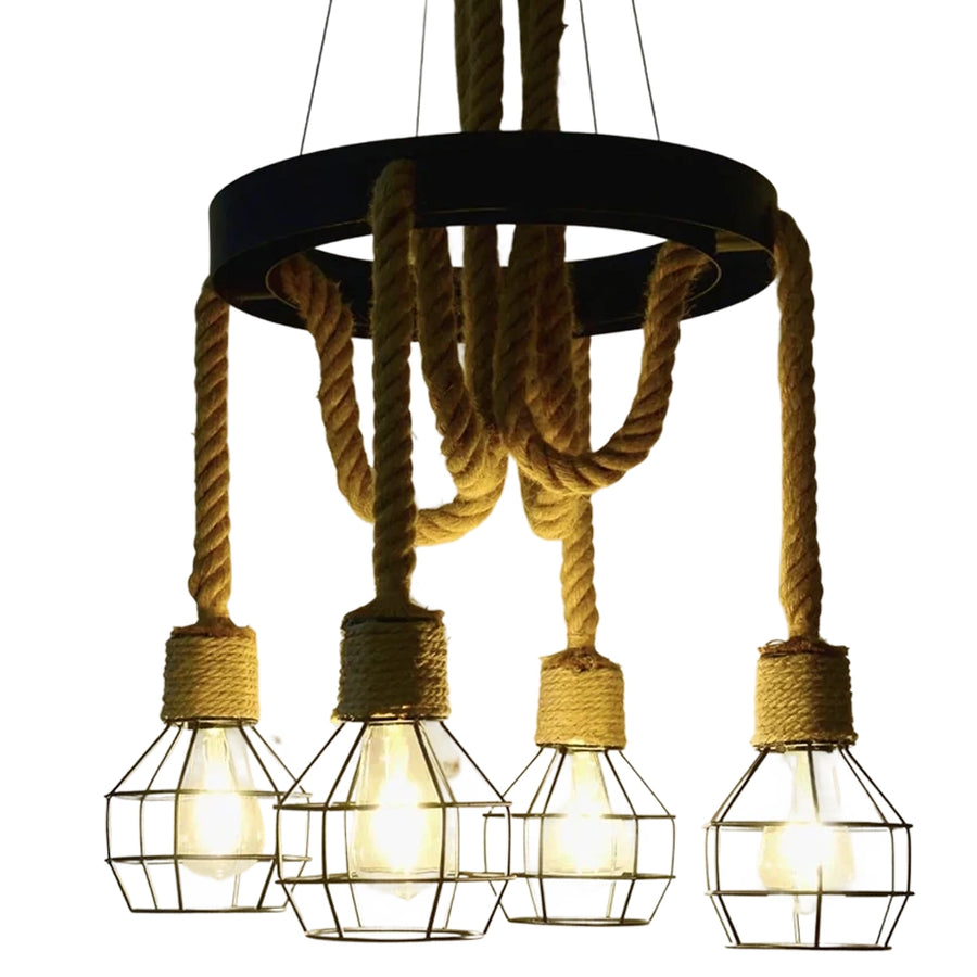 Πολυέλαιος τροχού LV580/4BK, 4xE27, καφέ, μεταλλικός και κορδόνι