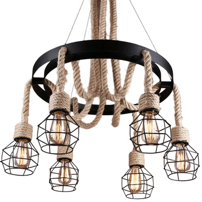 Πολυέλαιος τροχού LV580/6BK, 6xE27, καφέ, μεταλλικός και κορδόνι