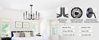 Πολυέλαιος AVANT Μεταλλικός, Τύπος μενταγιόν με μπράτσα, Στρογγυλός, 6xE14, Μαύρος