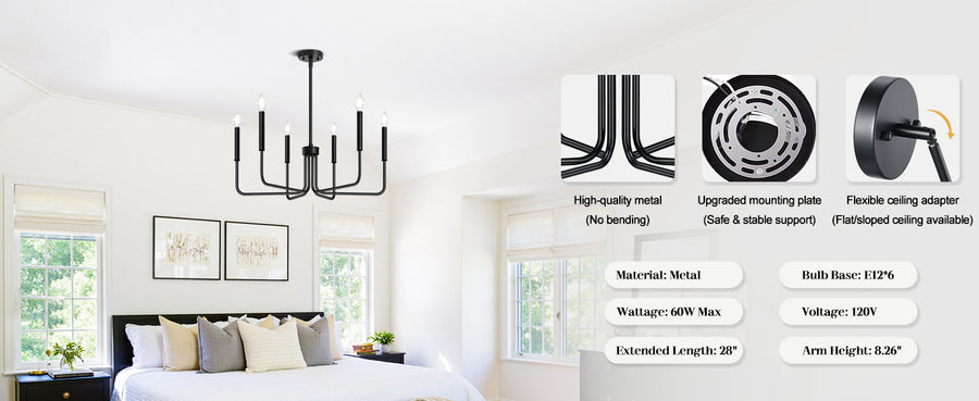 Πολυέλαιος AVANT Μεταλλικός, Τύπος μενταγιόν με μπράτσα, Στρογγυλός, 6xE14, Μαύρος