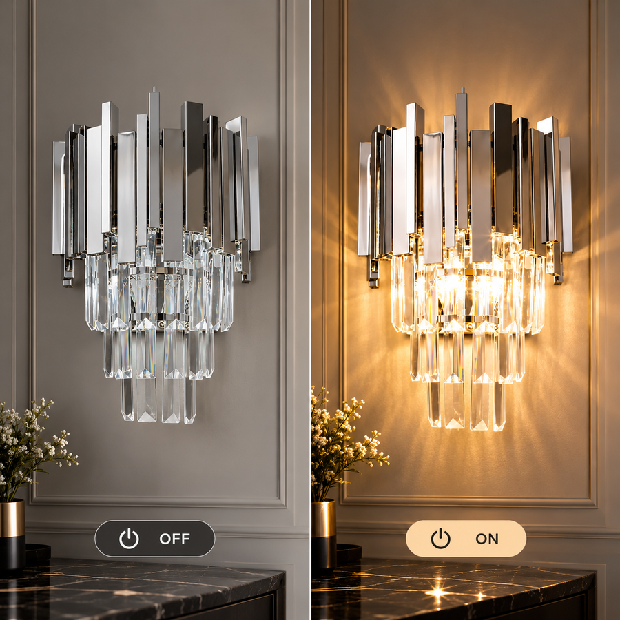 BLOIS Piccolo Crystal Chandelier Light, 2xE14, Glossy Chrome
