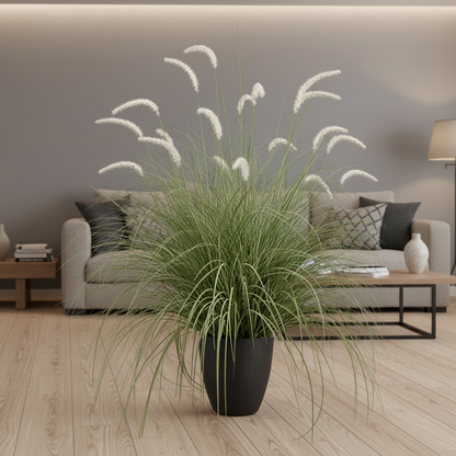 Καλλωπιστικό φυτό Foxtail Artificial Grass, 120cm, Καμπύλο γρασίδι και μπαχαρικά, πράσινο και λευκό, Χωρίς γλάστρα