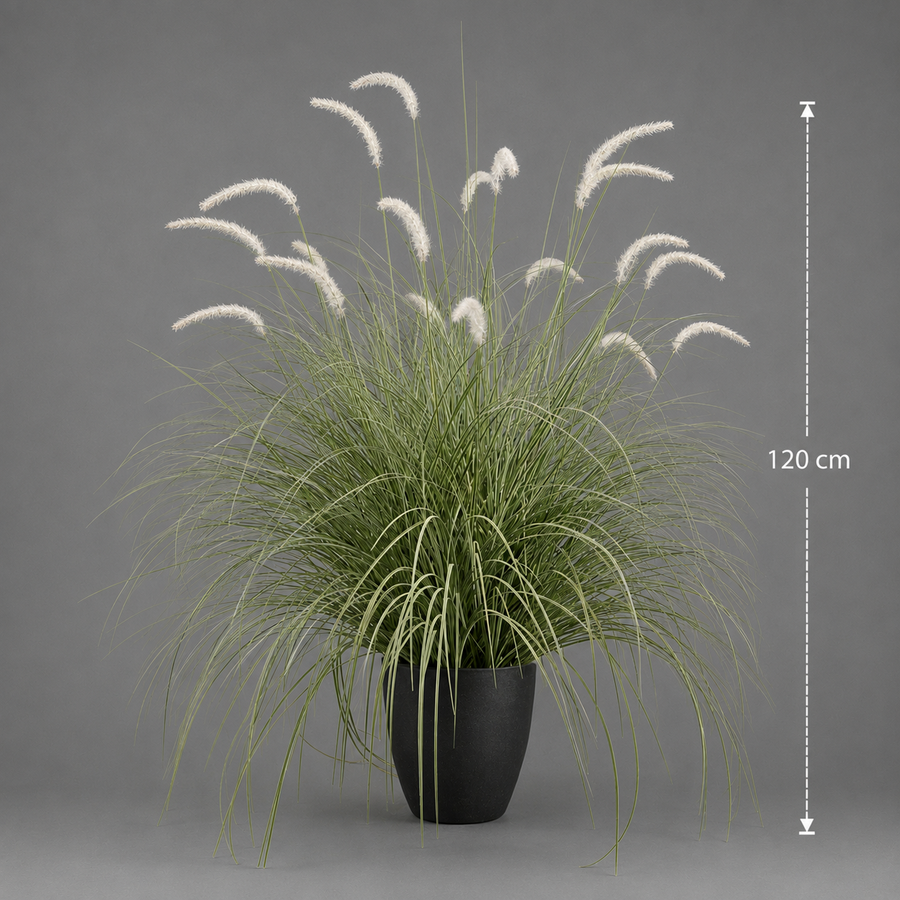 Καλλωπιστικό φυτό Foxtail Artificial Grass, 120cm, Καμπύλο γρασίδι και μπαχαρικά, πράσινο και λευκό, Χωρίς γλάστρα
