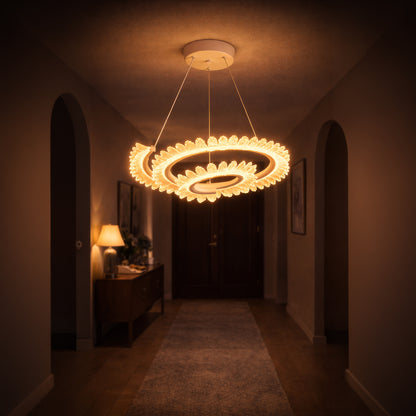 Πολυέλαιος LED LT188WH, Κρύσταλλο και μέταλλο, 40W, Ρυθμιζόμενο, Ρυθμιζόμενο ύψος, Κρύο/Ζεστό/Ουδέτερο φως, Πολυτελής Φωτισμός