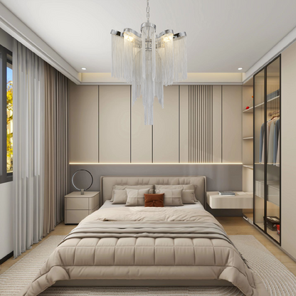 Πολυέλαιος B8000/4CH, 4xE14, Διάμετρος 43 cm, Ύψος 68 cm, IP20, Ασήμι, Σίδερο, Αλουμίνιο, Δεν περιλαμβάνονται οι βολβοί