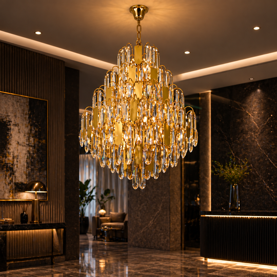 Crystal Chandelier TIER Nobile 8xE14, D40 cm, Χρυσό, Ρυθμιζόμενο Ύψος, Μέταλλο και Κρύσταλλο