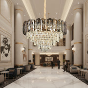 Crystal Chandelier AURUM Elegance 9xE14, Διάμετρος 50cm, Ύψος 35cm, Γυαλιστερό Χρυσό, Ρυθμιζόμενο Ύψος, Κομψή σχεδίαση