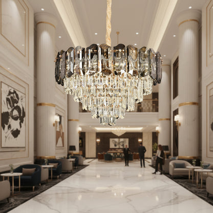 Crystal Chandelier AURUM Elegance 9xE14, Διάμετρος 50cm, Ύψος 35cm, Γυαλιστερό Χρυσό, Ρυθμιζόμενο Ύψος, Κομψή σχεδίαση