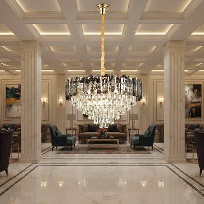 Crystal Chandelier AURUM Magno 12xE14, Διάμετρος 60cm, Ύψος 40cm, Γυαλιστερό Χρυσό, Ρυθμιζόμενο Ύψος, Κομψή σχεδίαση