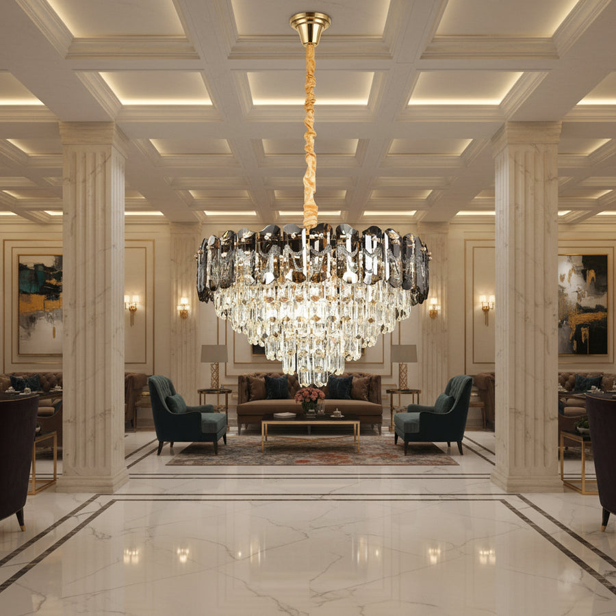 Crystal Chandelier AURUM Magno 12xE14, Διάμετρος 60cm, Ύψος 40cm, Γυαλιστερό Χρυσό, Ρυθμιζόμενο Ύψος, Κομψή σχεδίαση