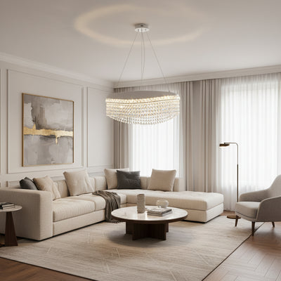 Κρυστάλλινος πολυέλαιος VOLNA Eleganza, 102W, D50cm, Ζεστό/Ουδέτερο/Ψυχρό φως, Λευκό, Μεταλλικό και Κρύσταλλο