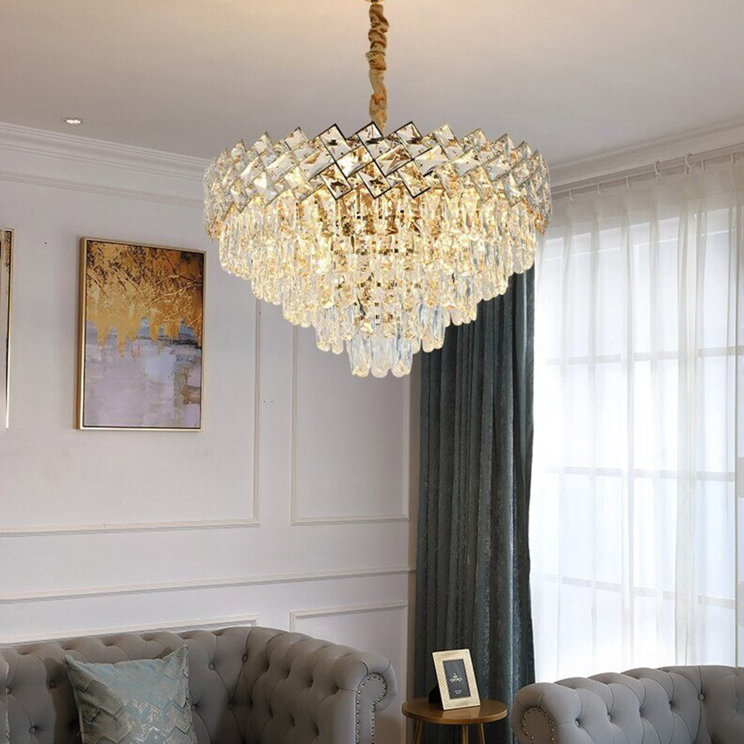 Candelabru Cristal WINDSOR Nobile 5xE14, Diametru 39cm, Auriu Lucios, Inaltime Reglabila Candelabre Cristal Default Title Alessandro Design