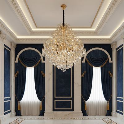 KONIG Supremo Crystal Chandelier, 24xE14, D100 cm, Χρυσό, Ρυθμιζόμενο ύψος, Μέταλλο και Κρύσταλλο