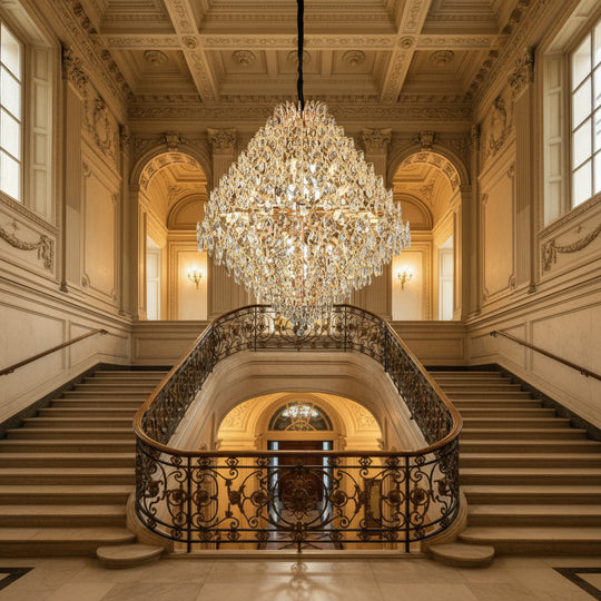 Πολυέλαιος KONIG Grande Crystal, 32xE14, D120 cm, Χρυσός, Ρυθμιζόμενο Ύψος, Μέταλλο και Κρύσταλλο