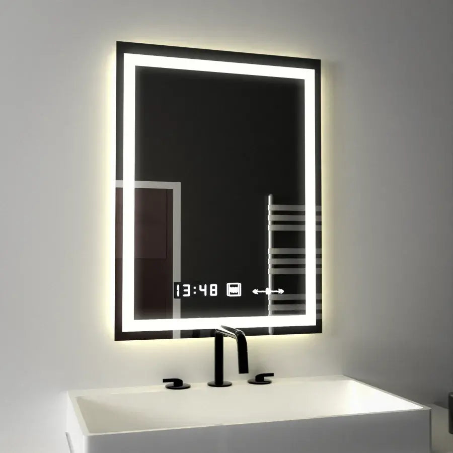 Ορθογώνιο LED Mirror 45x60cm Verite Motionglow Marcellow Dimable Clock System & Dimable Thermometer