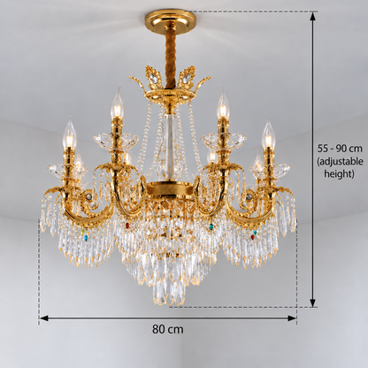 Κρυστάλλινος πολυέλαιος 11xE14, D80cm, Γυαλιστερό χρυσό, ρυθμιζόμενο ύψος, μέταλλο και κρύσταλλο