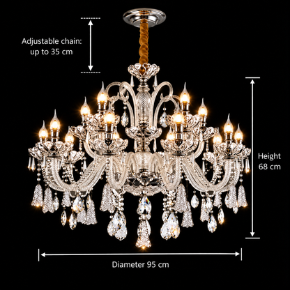 Κρυστάλλινος πολυέλαιος 15xE14, D95cm, Ασημί, Ρυθμιζόμενο ύψος, Μέταλλο και Κρύσταλλο