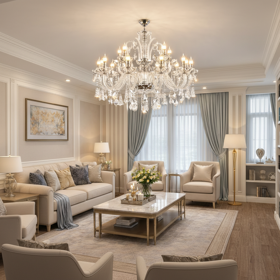 Crystal Chandelier 15xE14, D95cm, Ασημί, Ρυθμιζόμενο ύψος, Metal and Crystal Crystal Chandeliers Προεπιλεγμένος τίτλος Alessandro Design