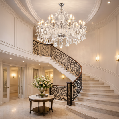 Crystal Chandelier 15xE14, D95cm, Ασημί, Ρυθμιζόμενο ύψος, Metal and Crystal Crystal Chandeliers Προεπιλεγμένος τίτλος Alessandro Design