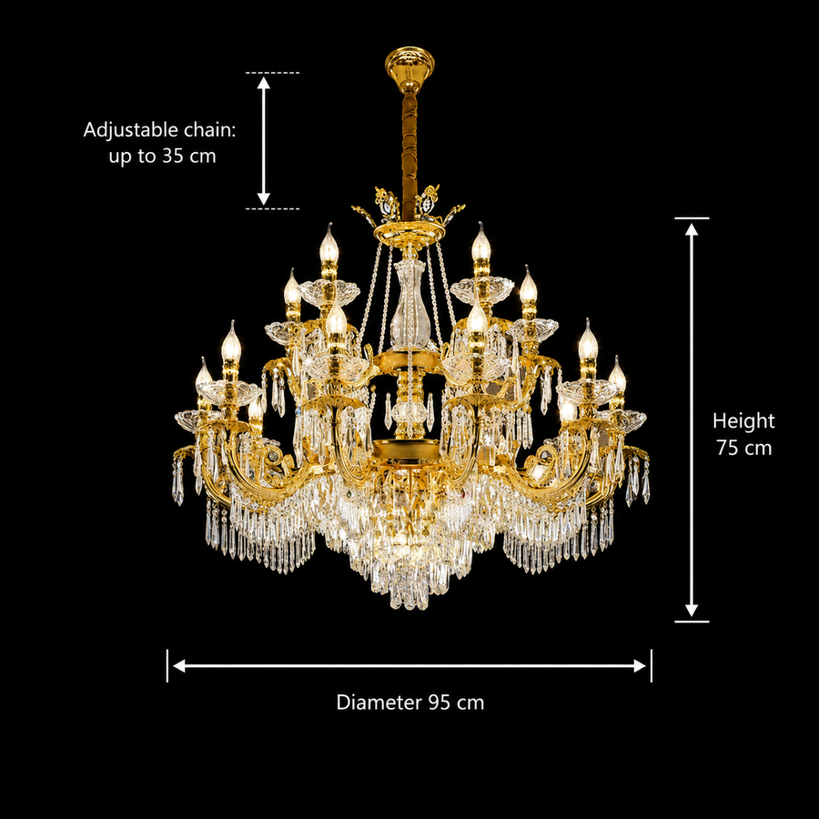 Crystal Chandelier 19xE14, D95cm, Shiny Gold, Ρυθμιζόμενο ύψος, Metal and Crystal Crystal Chandeliers Προεπιλεγμένος τίτλος Alessandro Design