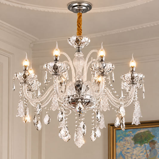 Κρυστάλλινος πολυέλαιος 6xE14, D68cm, Ασημί, Ρυθμιζόμενο Ύψος, Μέταλλο και Κρύσταλλο