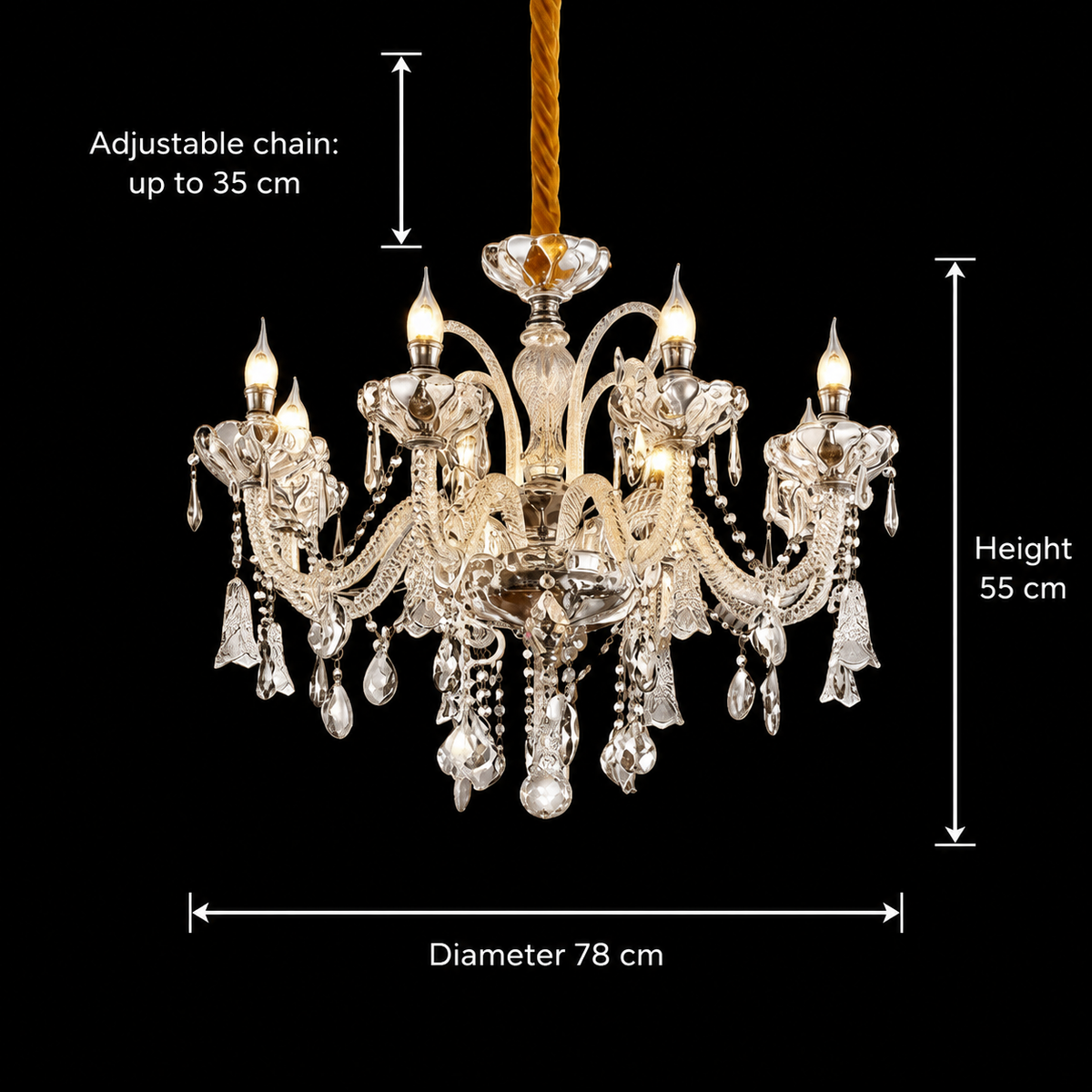 Crystal Chandelier 8xE14, D78cm, Ασημί, Ρυθμιζόμενο Ύψος, Metal and Crystal Crystal Chandeliers Προεπιλεγμένος τίτλος Alessandro Design