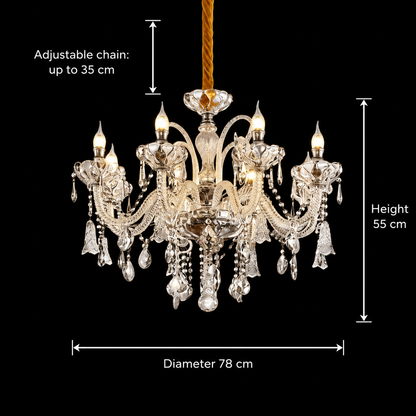 Crystal Chandelier 8xE14, D78cm, Ασημί, Ρυθμιζόμενο Ύψος, Metal and Crystal Crystal Chandeliers Προεπιλεγμένος τίτλος Alessandro Design