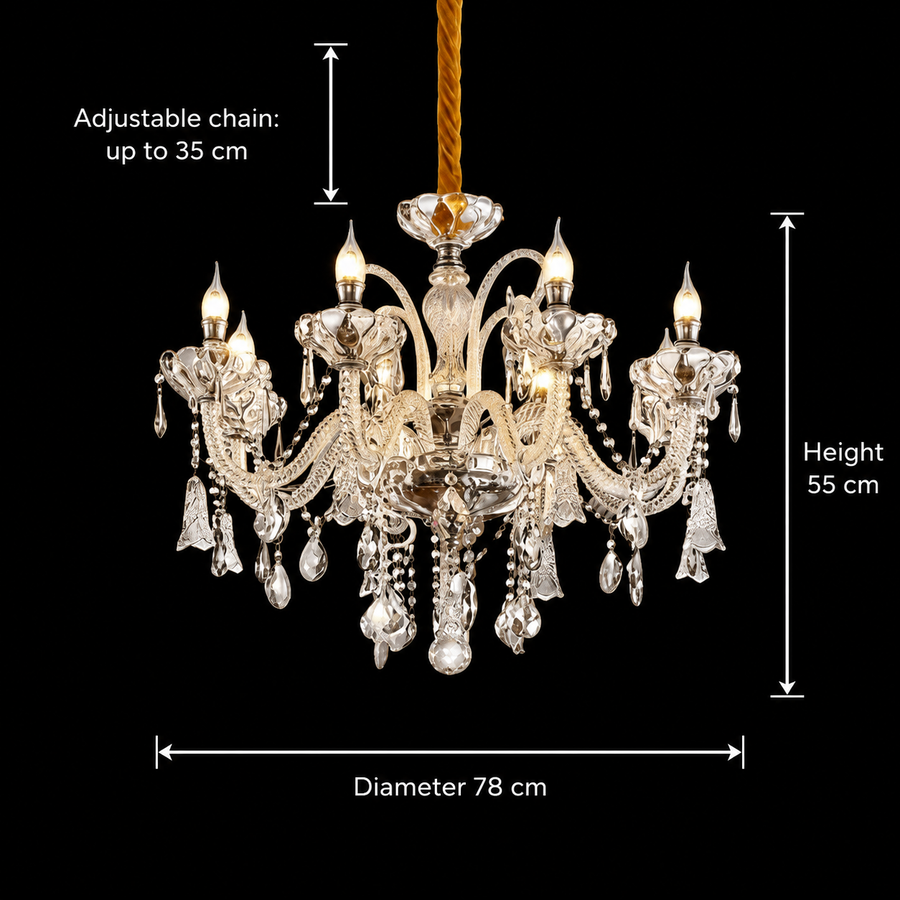 Crystal Chandelier 8xE14, D78cm, Ασημί, Ρυθμιζόμενο Ύψος, Metal and Crystal Crystal Chandeliers Προεπιλεγμένος τίτλος Alessandro Design