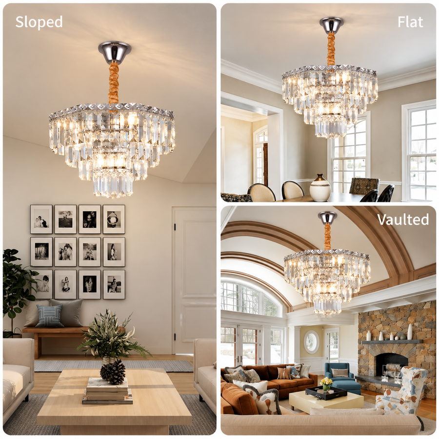 Πολυέλαιος ADAMA Eleganza Crystal, 7x E14, Διάμετρος 50cm, Γυαλιστερό χρώμιο, Ρυθμιζόμενο ύψος
