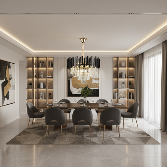 Πολυέλαιος Crystal BLOIS Eleganza 8xE14, Διάμετρος 49cm, Μαύρος, Ρυθμιζόμενο Ύψος