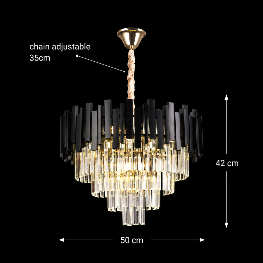 Πολυέλαιος Crystal BLOIS Eleganza 8xE14, Διάμετρος 49cm, Μαύρος, Ρυθμιζόμενο Ύψος