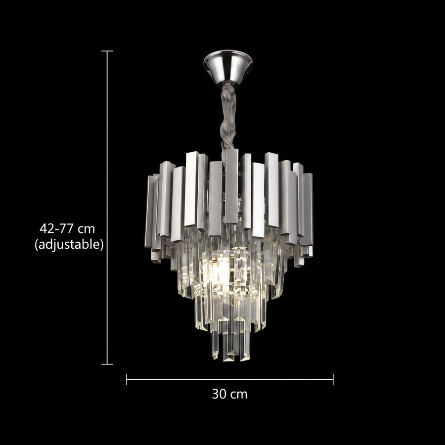 Crystal Blois Petito 3xe14 πολυέλαιος, διάμετρος 30cm, ασήμι, ρυθμιζόμενο ύψος