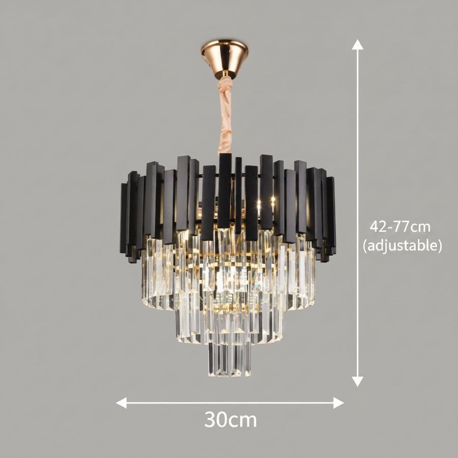 Crystal Blois Petito 3xe14 πολυέλαιος, διάμετρο 30cm, μαύρο, ρυθμιζόμενο ύψος