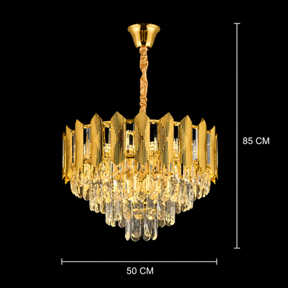 Κρυστάλλινος πολυέλαιος BUCKINGHAM Eleganza 8x E14, Διάμετρος 50cm, Γυαλιστερό Χρυσό, Ρυθμιζόμενο Ύψος