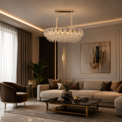 Πολυέλαιος DONNO Supremo Crystal, 90x34cm, 11xE14, Ρυθμιζόμενο ύψος, Μέταλλο και Κρύσταλλο, Χρυσό